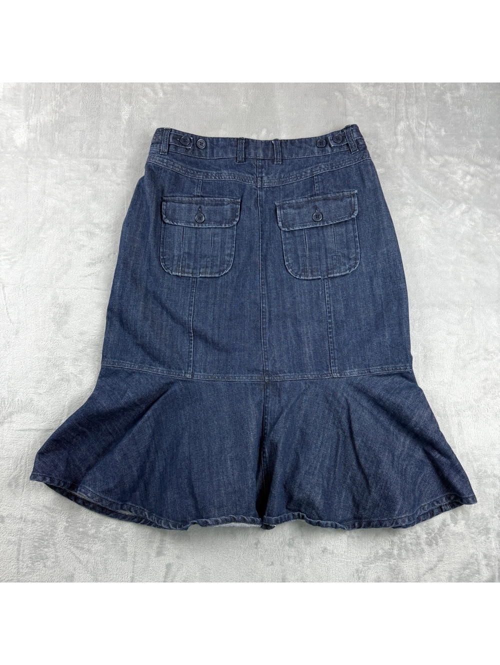 Jessica Sport Women 12 Denim Midi Skirt Blue Mermaid Flare Ruffle Y2K Jean 2000s
